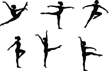 Ballet silhouettes, dance poses, graceful movement, elegant stances, ballerina figures, choreography design, performance art, flexibility balance, stage dance, flat vector