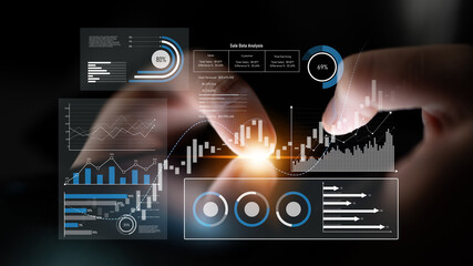 Sales data analysis dashboard showing performance, trends, and insights. Sales data tracks growth,...
