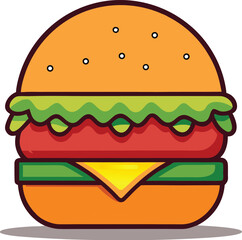 Stylized Cartoon Burger with Dripping Cheese and Fresh Lettuce Vibrant Food Illustration