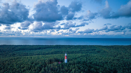 Stilo lighthouse during sunset. Baltic sea.