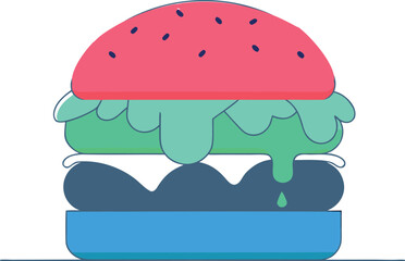 Colorful Cartoon Hamburger Featuring Tomato Cheese and Lettuce  Fun and Bright Food Art