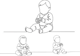  Continuous one-line drawing of a baby sitting and playing. Minimalist vector art for parenting, childcare, and early development themes.eps