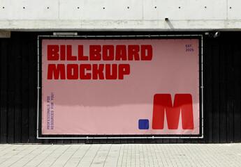 Banner Attached to Black Wall Mockup