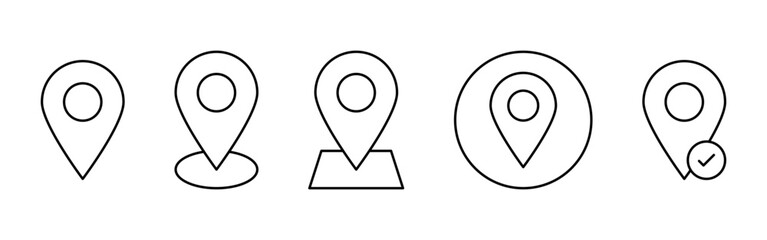 Location icon set, Map pin place marker. location pointer icon symbol in line outline. Location pin icon, Navigation sign. editable stroke