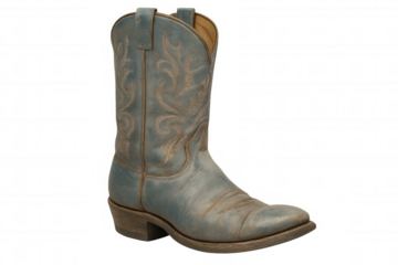 Vintage western cowboy boot with intricate stitching, representing american country style and rustic heritage on transparent background