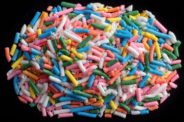 Colorful playful sprinkles displayed on a textured surface showcasing a vibrant assortment of sweet decorations perfect for baking and dessert presentation enhancing culinary creativity