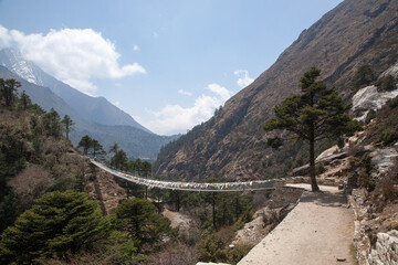 Imja river suspension bridge view along EBC trek, Nepal