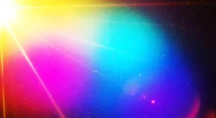 Colorful light flare with lens effect and star dust on a dark background