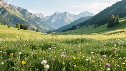 Fototapeta premium Wildflower meadow with mountain view