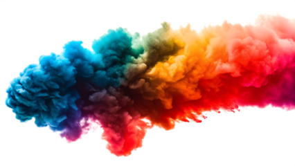 Colorful smoke cloud with rainbow gradient isolated on a transparent background image