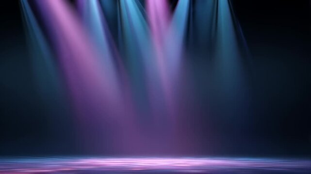 Abstract digital rendering of stage lighting with beams of blue and purple