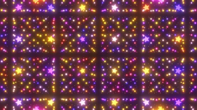 Millions Of Neon Glowing Tiny Twinkle Stars Rotate In Grid Formation - 4K Seamless VJ Loop Motion Background Animation