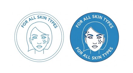Two oval badges for all skin types featuring a woman s face
