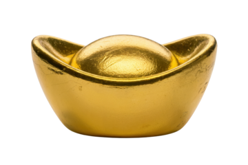 Free shining Chinese gold ingots rest against a transparent background
