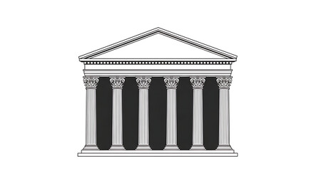 Roman Columns Building Icon on White Background. Architecture, Law, Justice, History, & Government Vector for Presentations.

