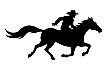 cowboy and horse running silhouettes vector, cowboy riding a running horse black symbol

