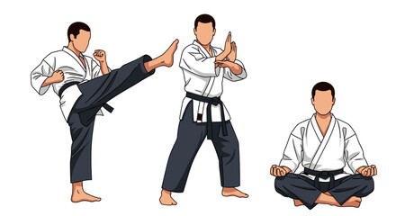 Fototapeta premium Dynamic aikido stances showcasing martial arts mastery and self-defense skills, originally vector graphics