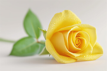 Close-up of delicate yellow rose with soft petals and dewdrops, concept of love, beauty and nature.