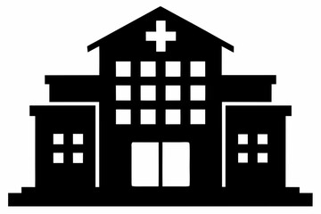 Hospital building silhouette vector, Hospital building black symbol
