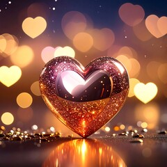 Shimmering, three-dimensional heart with bokeh background