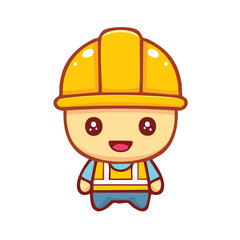 A cartoon image of a cute construction worker, wearing a yellow safety helmet and smiling