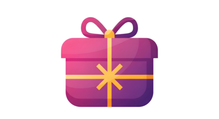 A purple gift box with a yellow ribbon and bow, isolated on transparent background