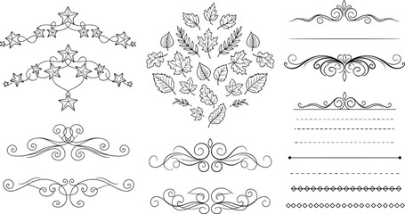 Vector set of vintage floral design elements for ornate border and frame decoration and invitation art