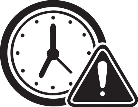 Urgency alert clock and exclamation mark warning symbol icon for time sensitive notifications