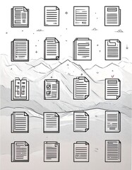 Document icons set on mountains