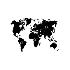 World map with connections across continents silhouette