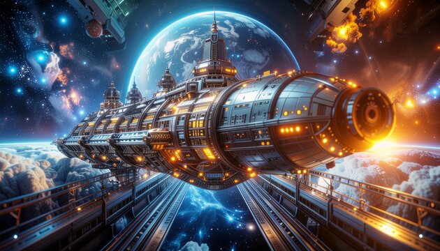 Statek kosmiczny przelatujący w pobliżu planety