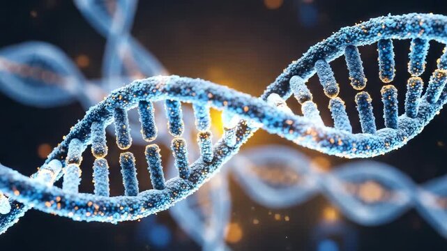 4K rotating DNA double helix showing detailed molecular structure, biotechnology and genetics science background - Powered by Adobe