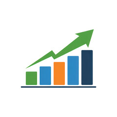Green arrow graph showing upward trend over colorful bars isolated on a transparent background chart