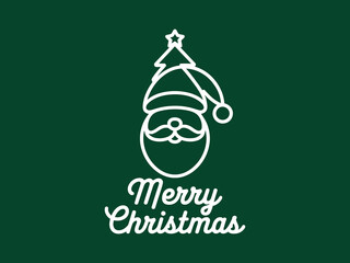 Vector art of merry christmas greeting card with santa claus head wearing christmas tree hat