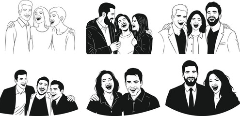 Vector silhouettes of business people teamwork icons set