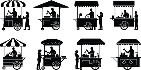 Silhouettes of people city and vintage transportation vehicles vector illustration set