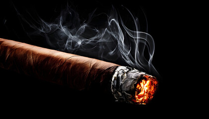 a lit cigar isolated on a dark background