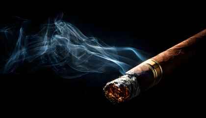 a lit cigar isolated on a dark background
