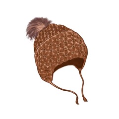 Element from a festive set for Christmas and New Year holidays. Hand drawn knitted hat in an artistic style.