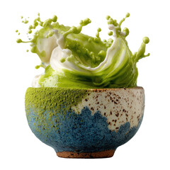 Matcha milk splash in a ceramic bowl