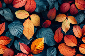 Fototapeta premium Seamless pattern of colorful autumn leaves on a dark background