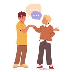 Happy boys best friends cartoon character greeting gesture friendly handshake isolated on white