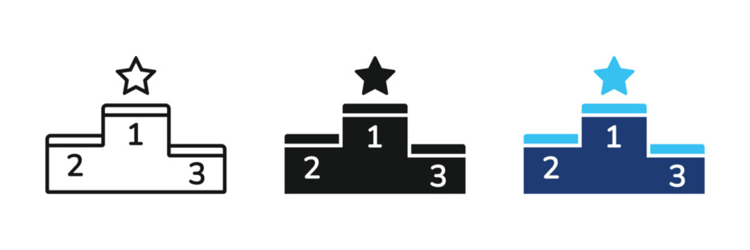 Winner podium icon. Competition icon sheet multiple style collection. First place award stand sports competition trophy pedestal 1 2 3 ranking. Vector illustration.