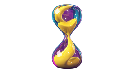 Mesmerizing abstract hourglass with vibrant liquid flow symbolizing time's dynamic passage and endless possibilities