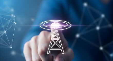 Conceptual representation of a person interacting with a wireless communication tower. 