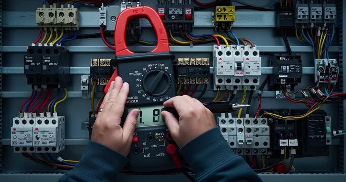 Electrical panel inspection with a multimeter close up view