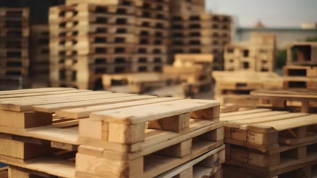 Wooden pallets industrial warehouse outdoor logistics storage video showing materials transportation supply