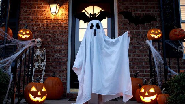 Spooky Ghost Decoration on Halloween Night.
