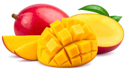 Juicy mango slices and whole mango