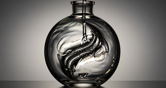 Elegant glass bottle displayed against a grayscale background